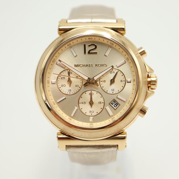 Michael Kors Maren Chronograph Gold Tone 40mm Watch Leather MK7509 w New Battery main image 8